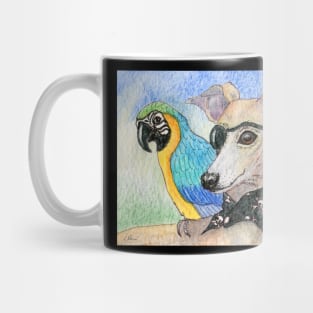 She was ready for Talk Like a Pirate Day - whippet dog and her parrot Mug